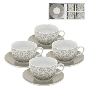 JUEGO DE CAFE 4X220ML HOJAS BEIGE