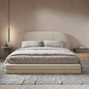 Cama principal de tela beige CA-M-33