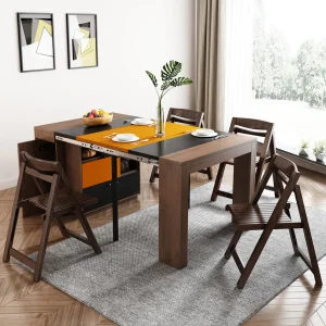 Mesa de comedor extensible de nuevo diseño con armario de almacenamiento y ahorro de espacio de 2021