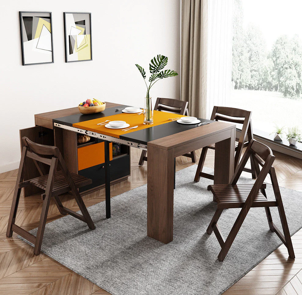 Mesa de comedor extensible de nuevo diseño con armario de almacenamiento y ahorro de espacio de 2021 - Imagen 2