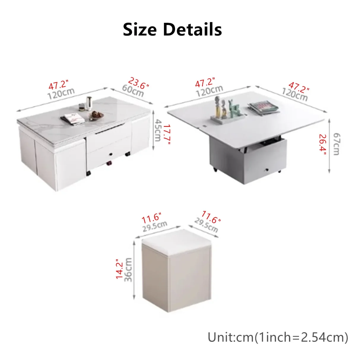 Multifunctional Lift Top Coffee Table With 4 Storage Stools - Imagen 9
