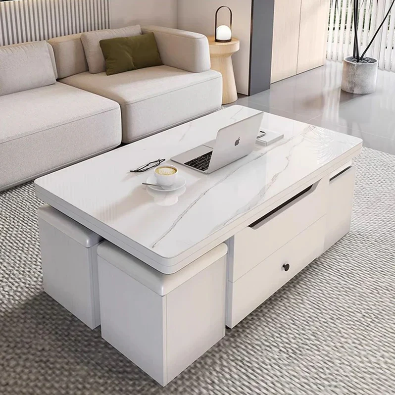 Multifunctional Lift Top Coffee Table With 4 Storage Stools - Imagen 3